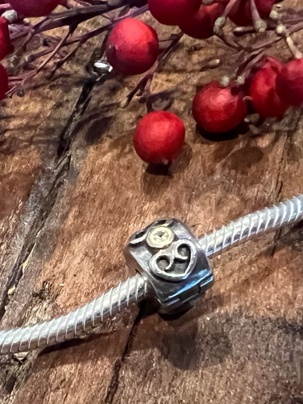 1x Authentic Pandora 14K Gold Silver Charm Double Heart Green Peridot Clip Gem